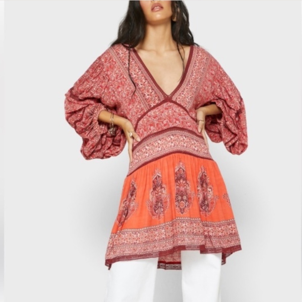🌺CLEAR OUT ITEM🌺 Free People Luna Red Paisley Tunic Mini dress
